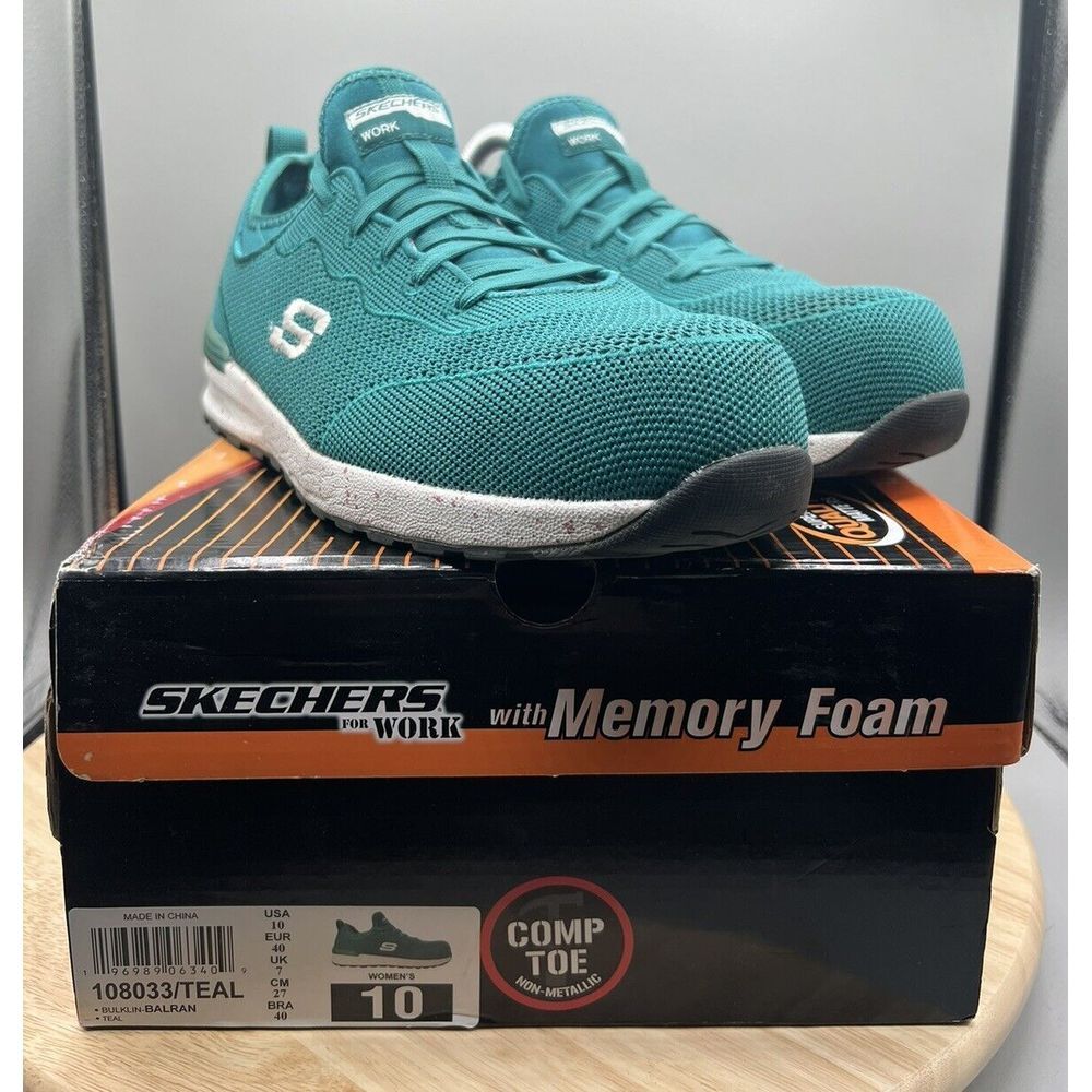 SKECHERS Bulkin Balran Comp Toe 108033/Teal Work Shoe Women's‎ Size 10 EUC